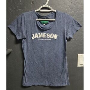Jameson Irish Whiskey T-Shirt Blue Cotton Graphic Tee Short Sleeve Womens Sz 10